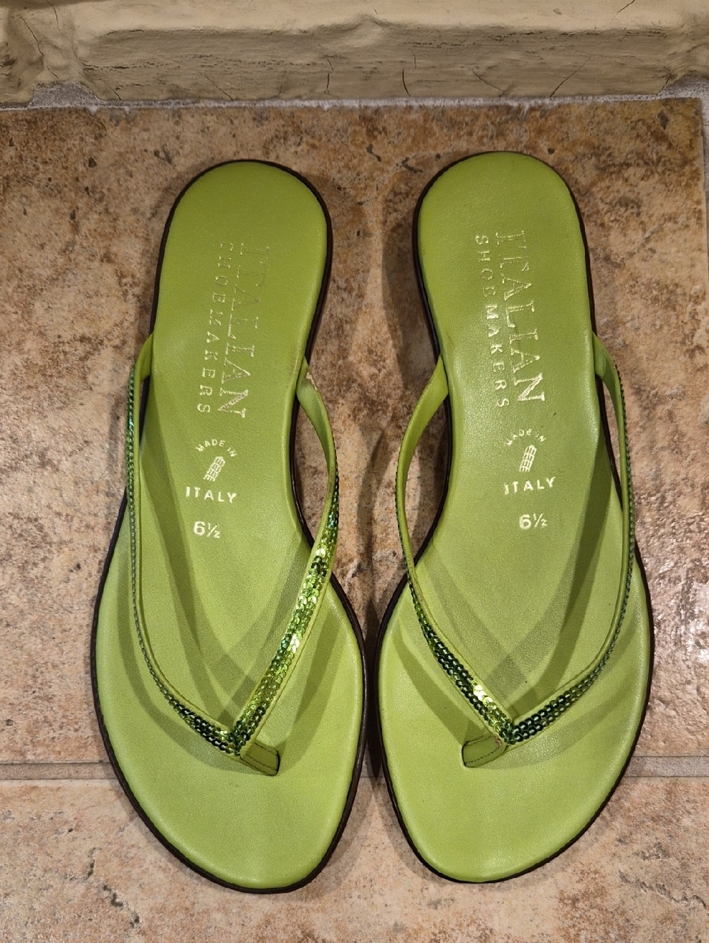 Italian Shoemakers Lime Green Sequin Thong Sandals